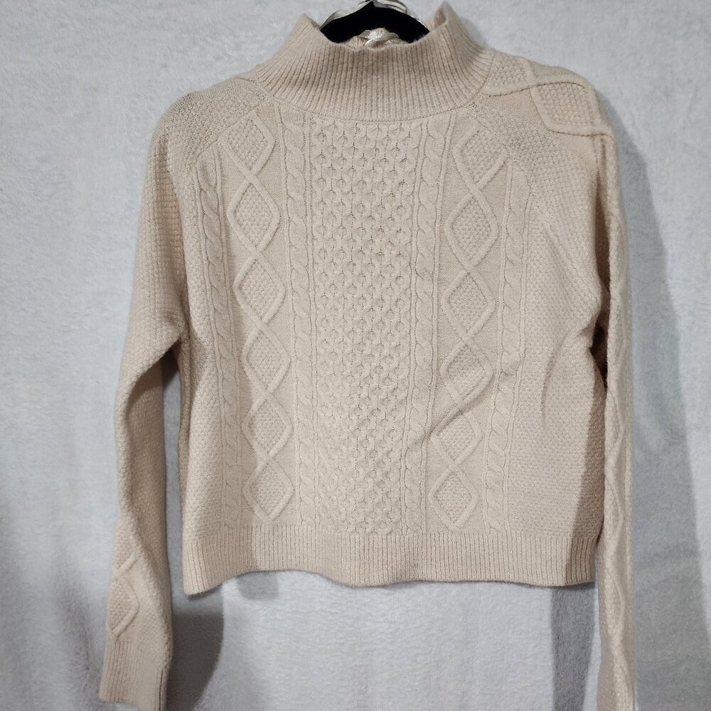 Mock Neck Cropped Cable Knit Sweater Academia